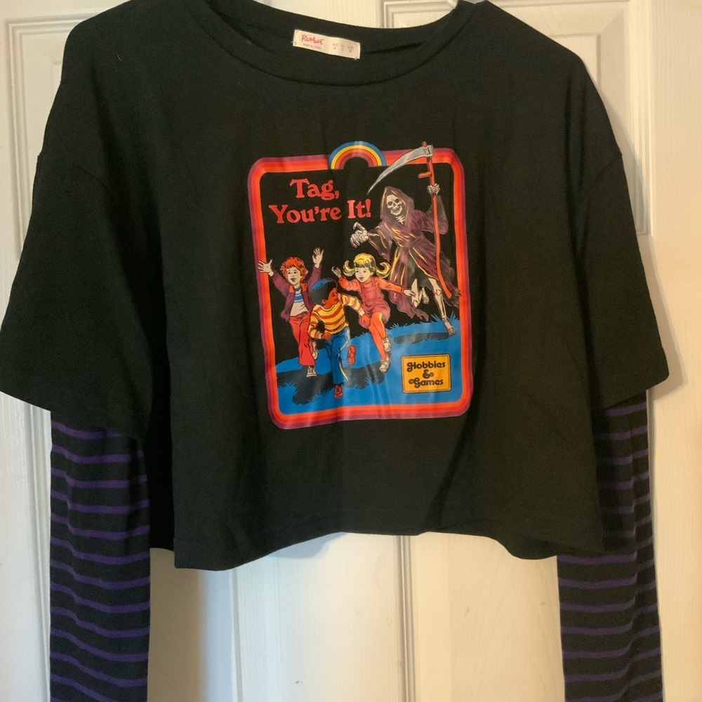 ROMWE Black and Purple Kids Long Sleeve Tee